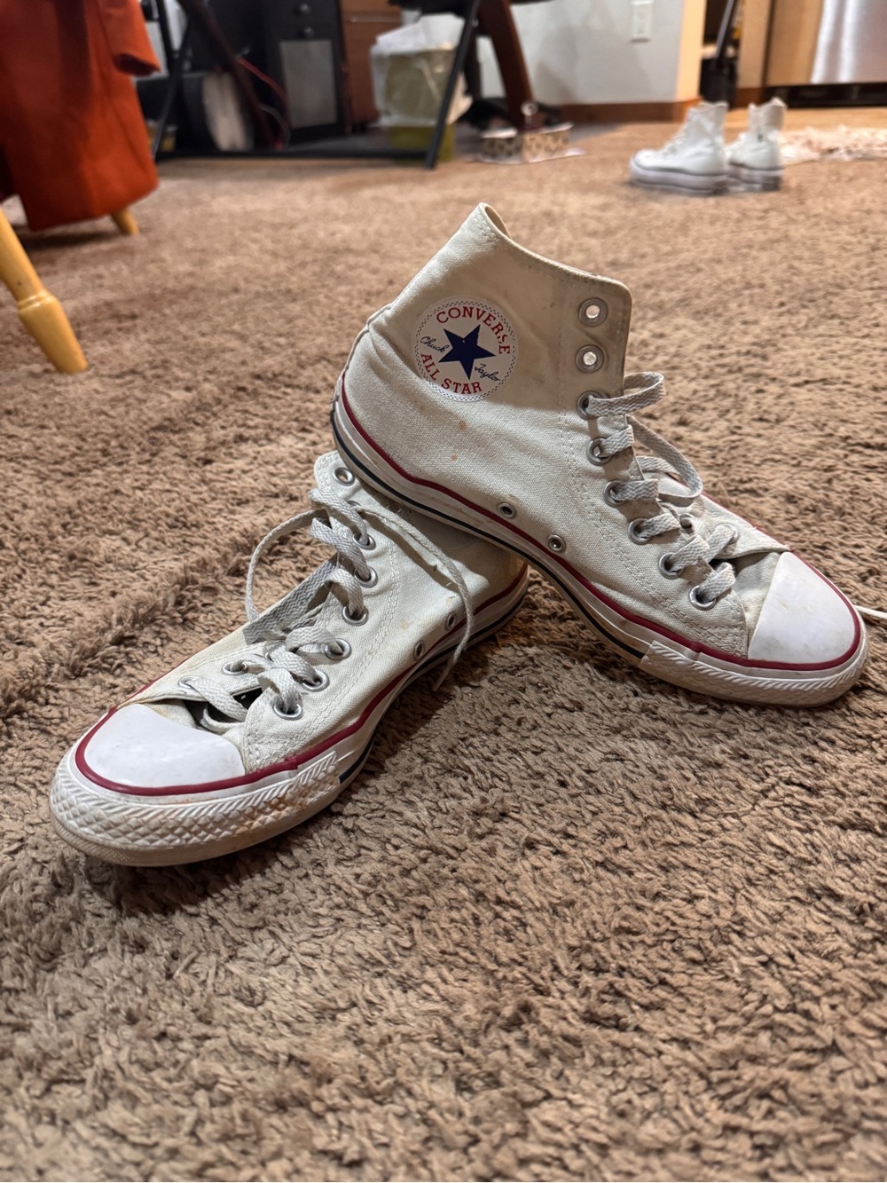 Converse High Top Sneakers in Off-White with Red Trim